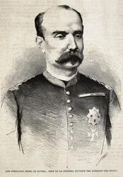 Fernando Primo de Rivera (1831-1921). Spaanse militair en politicus. Fernando Primo de Rivera, die vocht in de Derde Carlistenoorlog. Gravure.