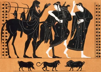 Peleus en Thetis ibefore de centaur Chiron (prent)