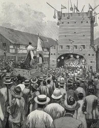 Filipijnen (1899). Protest in Manilla. (gravure)
