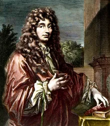 Portret van CHRISTIAN HUYGENS (1629-1695) - Nederlands wiskundige, natuurkundige en sterrenkundige - Gekleurde gravure - Portret van Christiaan Huygens - Nederlands natuurkundige en wiskundige (1629-1695).