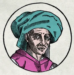 Portrait of Josquin des Pres (Josquin Desprez, Jodocus Pratensis, o Jodocus da Prato) (1440-1521) (engraving).