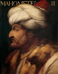 Portret van de Ottomaanse sultan Mehmed II genaamd de Veroveraar (schilderij)