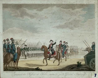 Russisch kamp in Italië in 1799, onder bevel van prins-veldmaarschalk Alexander Suvorov (kleurenafdruk)