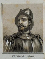 Gonzalo de Sandoval (1497-1527). Spaanse conquistador in Nieuw-Spanje (Mexico). Gravure.