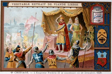 Zesde Kruistocht - Keizer Frederik II van het Heilige Rijk (1194-1250) (Frederik II, Heilige Roomse Keizer) kroont Koning van Jeruzalem