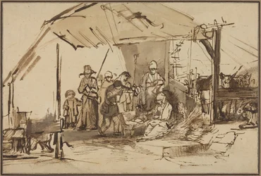 De aanbidding van de herders (pen en bruine inkt met grijsbruine gewassen)