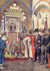 De president van de Franse Republiek, Emile Loubet bezoekt de moskee van Sidi Bou Medine, Tlemcen, Algerije