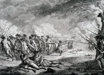 Amerikaanse Onafhankelijkheidsoorlog - Een Franse afbeelding van de Slag bij Lexington, Massachusetts