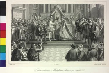 Huwelijk van koning Matthias I met aartshertogin Anna door kardinaal Franz van Dietrichstein op 4 december 1611