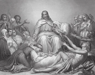 Christus de Trooster, Lucas, Hoofdstuk IV, verzen 16, 21 (gravure)