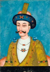 Achterglas schilderij van een getulbande edelman, uit India of China voor de Indiase markt