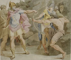 Philoctetes richt de boog van Hercules op Odysseus
