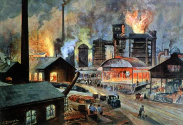 Metaalbewerkingsfabriek in Duitsland, ca. 1890 (illustratie)