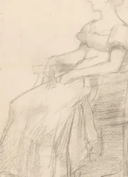 Portret en een vrouw zittend op een stoel