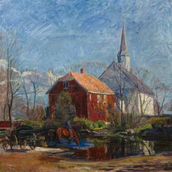 Kerk en rood huis, Rygge Kerk