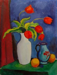 Rode tulpen in witte vaas
