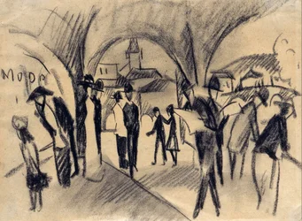 Scène onder de arcades in Thun
