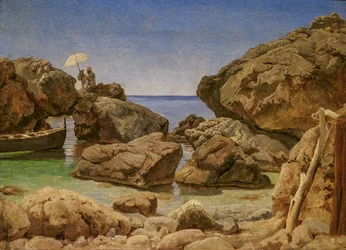 Rotskust bij Capri met een schilderij van een kunstenaar