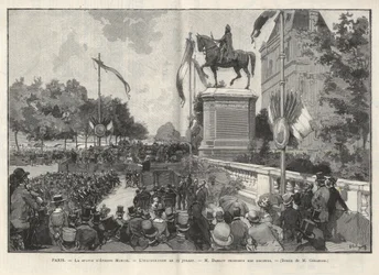 Parijs - Toespraak door Mr. Darlot tijdens de inhuldiging op 15 juli 1888 in het stadhuis van Parijs van het standbeeld van Etienne Marcel - Tekening door Gerardin in 