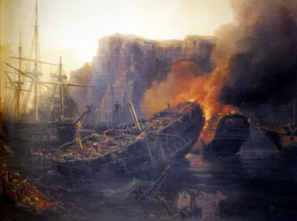 Frans:  Le soir de la bataille de Navarin, 1827 Avond van de slag bij Navarino