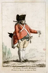 De dappere Slice Mountain draagt zijn horloge op Piety Mountain. In "Kostuums uit de tijd van de Revolutie 1790-1793". Kleurrijke wateren van Mr. Guillaumot Jr.