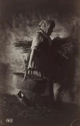 Vrouwelijke boer met een mand en hooi, ca. 1870