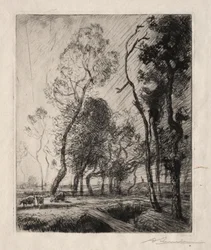 Zonsondergang achter de bomen, 1909