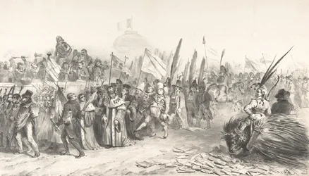 De grote parade van de Juste-Milieu die La Caricature passeert, oktober 30, 1832