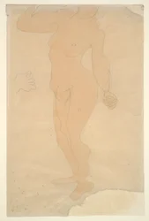 Staande naakt (hoofd gedeeltelijk afgesneden door rand van papier)
