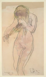 Studie van naakt (staand, haar kammen)