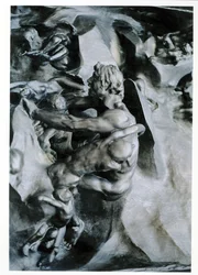 De poorten van de hel, detail van Ugolino en zijn zonen, linker middenpaneel, ca. 1887, brons
