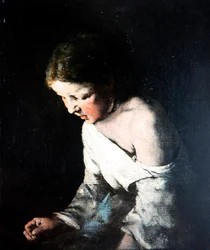 Jong meisje aan het naaien, ca. 1865