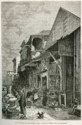 De straat van de Marche in San Francisco, die de aanwezigheid van een belangrijke Chinese gemeenschap onthult, een voorbode van een toekomstige Chinatown. Gravure naar de tekening van A.Deroy, ter illustratie van het verhaal La conquete blanche, door Willi