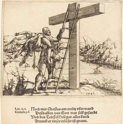 Christus Beklimt het Kruis met Zonde, Dood en de Duivel