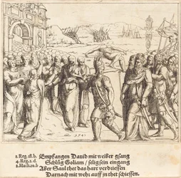 David wordt Verwelkomd na het Doden van Goliath, en Sauls Jaloezie, 1547