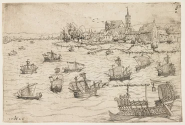 Jona en de Walvis op een Meer met Zeilboten, 1546