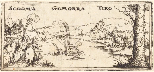 Landschap met drie brandende steden: Sodom, Gomorra en Tyrus