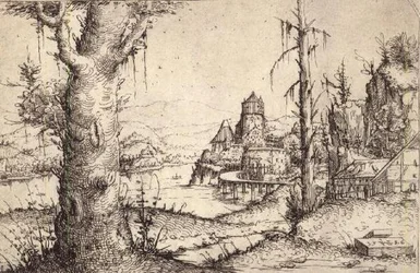 Rivierlandschap met een stevige boom