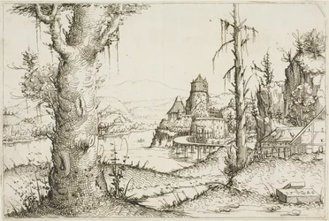 Rivierlandschap met Grote Boom op de Voorgrond