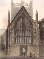 Exterieur van Merton College, tegenover het noordraam van de Ante kapel, illustratie uit de 