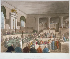 Interieur van het Sessions House, Old Bailey, met een rechtszitting, City of London, 1809
