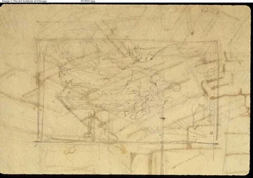 Studie voor tentoonstellingsruimte, Somerset House, uit Microcosm of London (recto); schets van een schilderij: Madonna en kind (verso)