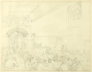Studie voor Guild Hall, Onderzoek van een Failliet voor Zijn Schuldeisers, uit Microcosm of London