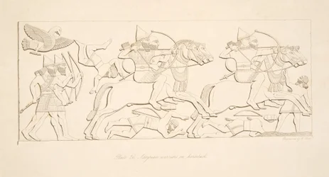 Assyrische krijgers te paard, uit Monumenten van Nineveh, uitgegeven 1849