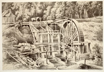 Kwartskneuzingsmolen, uit The History of Australasia door David Blair, McGrady, Thomson, en Niven, 1879