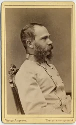 Portret van keizer Frans Jozef van Oostenrijk (1830-1916) en koning van Hongarije (1867-1916), uit het huis Habsburg-Lotharingen. Foto uit het atelier van Victor Angerer in Wenen.