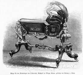 Babybed van de Oostenrijkse Kroonprins, illustratie uit Leipziger Illustrirte Zeitung, 1859