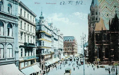 Ansichtkaart met afbeelding van het Stephansplein en de Stephansdom, Wenen