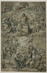 Dispuut van het Heilig Sacrament met de Drie-eenheid zwevend in de lucht