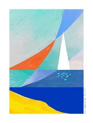 Geometrische zeilboot op de oceaan